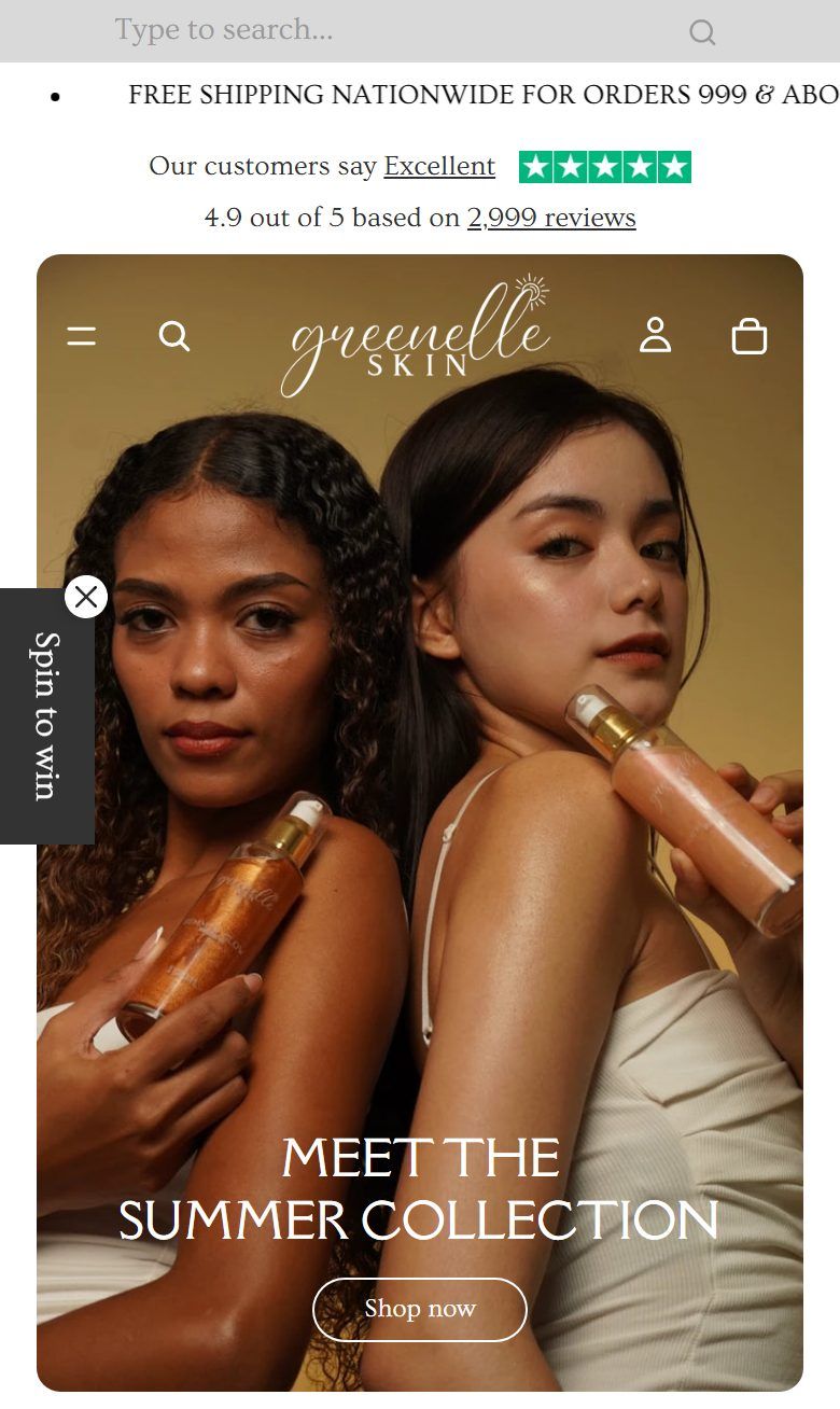 Greenelle Skin homepage on a phone.